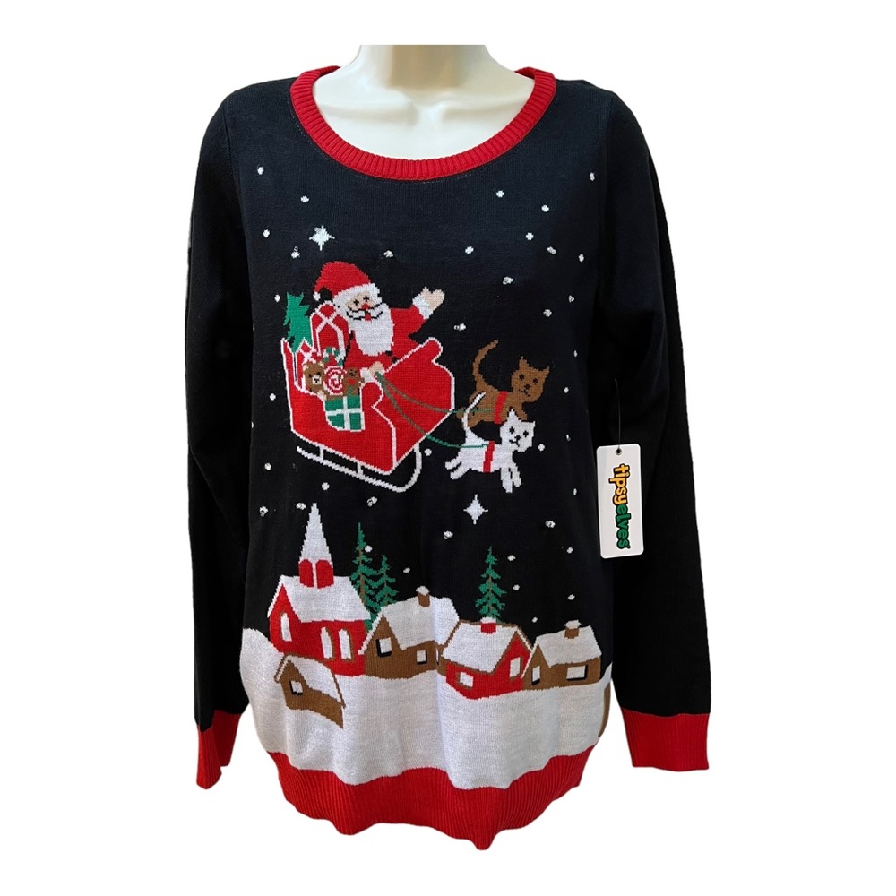 Tipsy Elves Meowy Christmas Light Up Christmas Sweater Size Medium